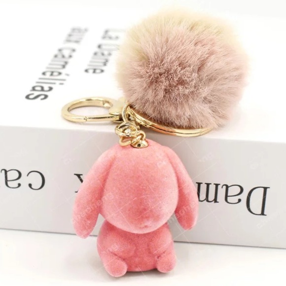 Accessories - Pink Felt Bunny Charm with Pink Pom Pom Keychain